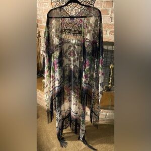 Curations Floral Kimono with Fringe